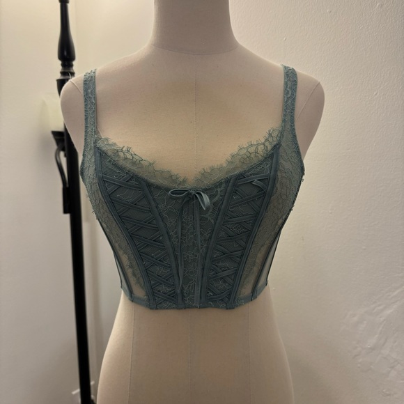 VICTORIA’S SECRET XS Dream Angels Blue Green Corset Top Boned Lace Bra Top - Picture 6 of 9